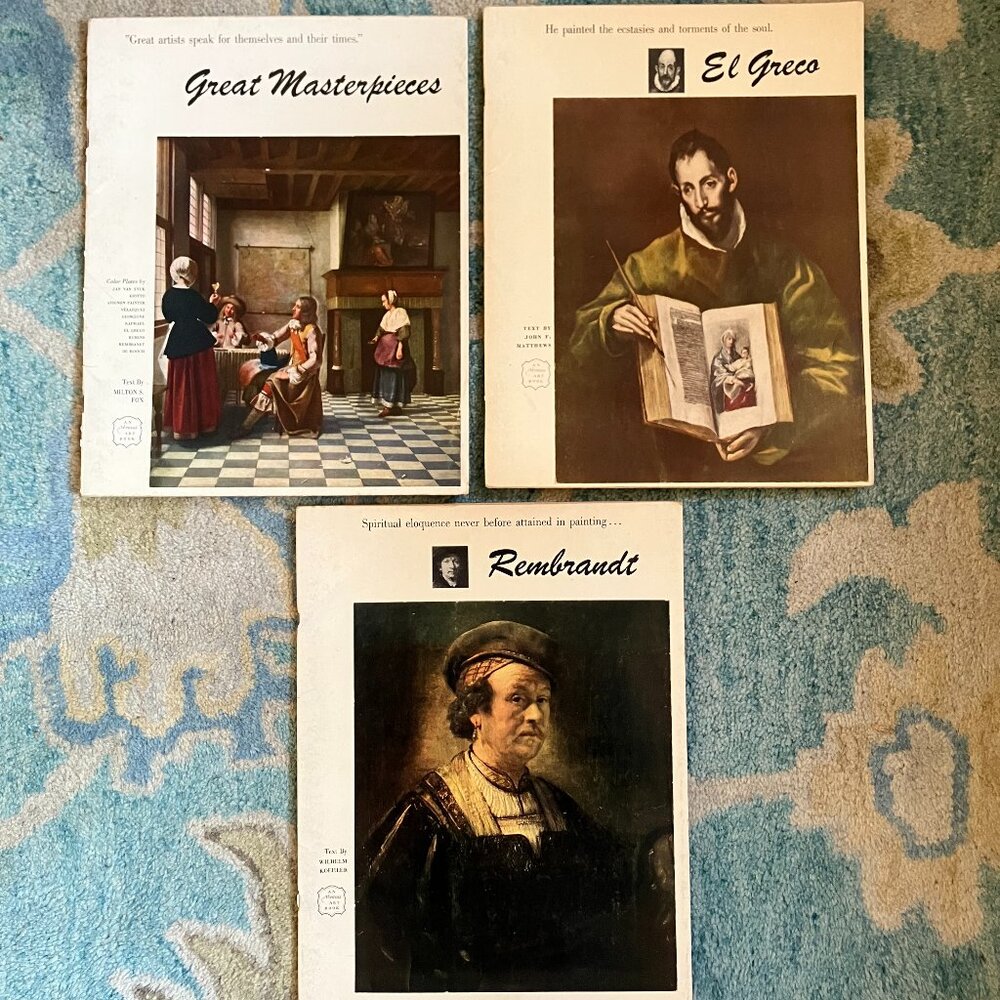 3 Abrams Art Books 1952 LOT Rembrandt, El Greco, Great Masterpieces Color Plates